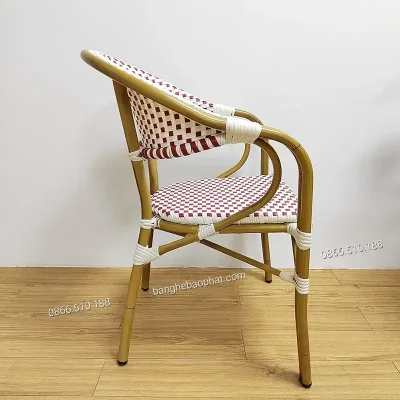 Bàn ghế nhựa giả mây cao cấp SV001 họa tiết trắng đỏ