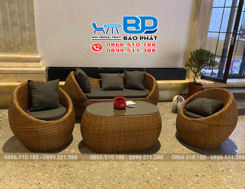 Bàn ghế nhựa giả mây cho homestay dây dẹp BGNGMBP029