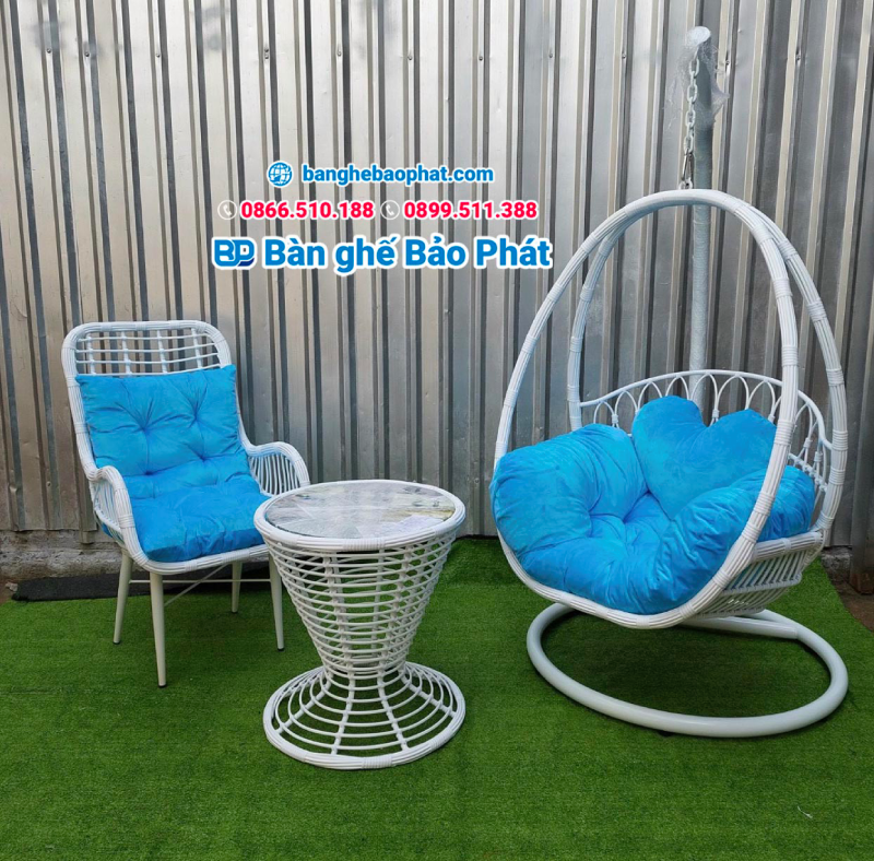 Bàn ghế nhựa giả mây cho homestay thiết kế đẹp mắt