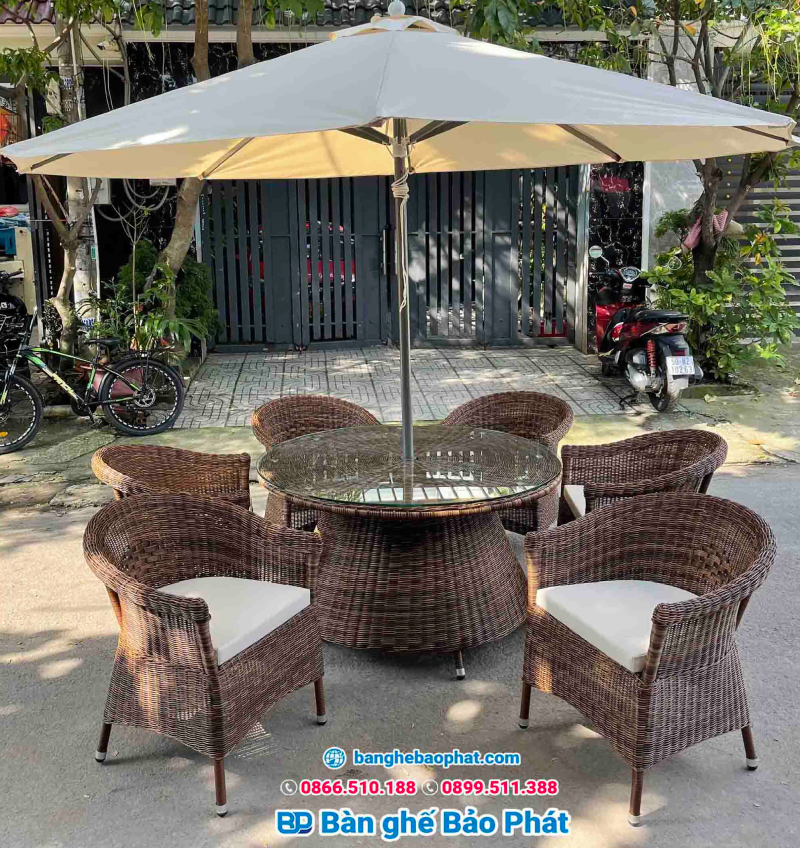 Bàn ghế nhựa giả mây cho resort BGNGMNTBP002