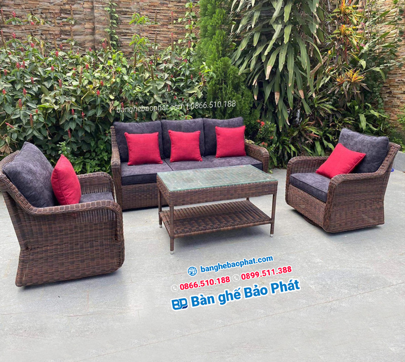 Bàn ghế nhựa giả mây có đệm dành cho phòng khách