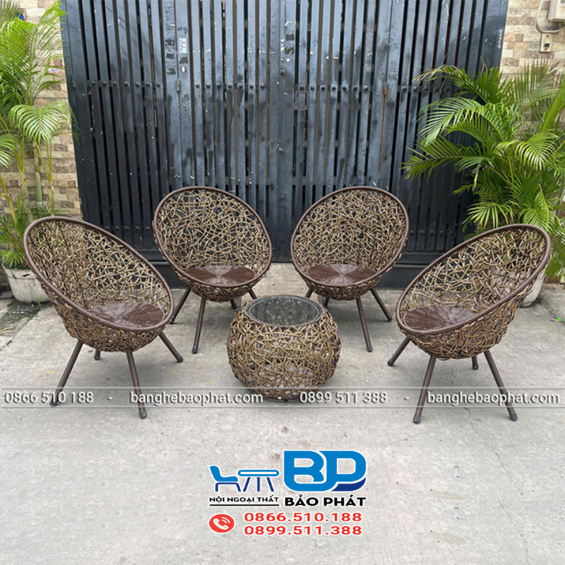 Bàn ghế nhựa giả mây cổ điển đan rối 3 sợi