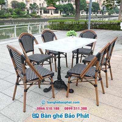 Bàn ghế nhựa giả mây phong cách Retro