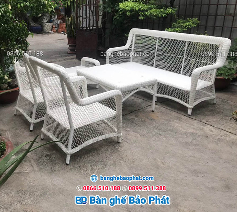 Bàn ghế nhựa giả mây phòng khách có đệm BGNGMPKBP009