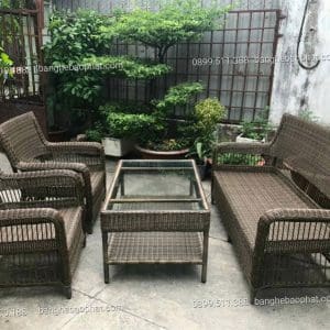 Sofa nhựa giả mây đan dây sơi tròn SFNGMBP020