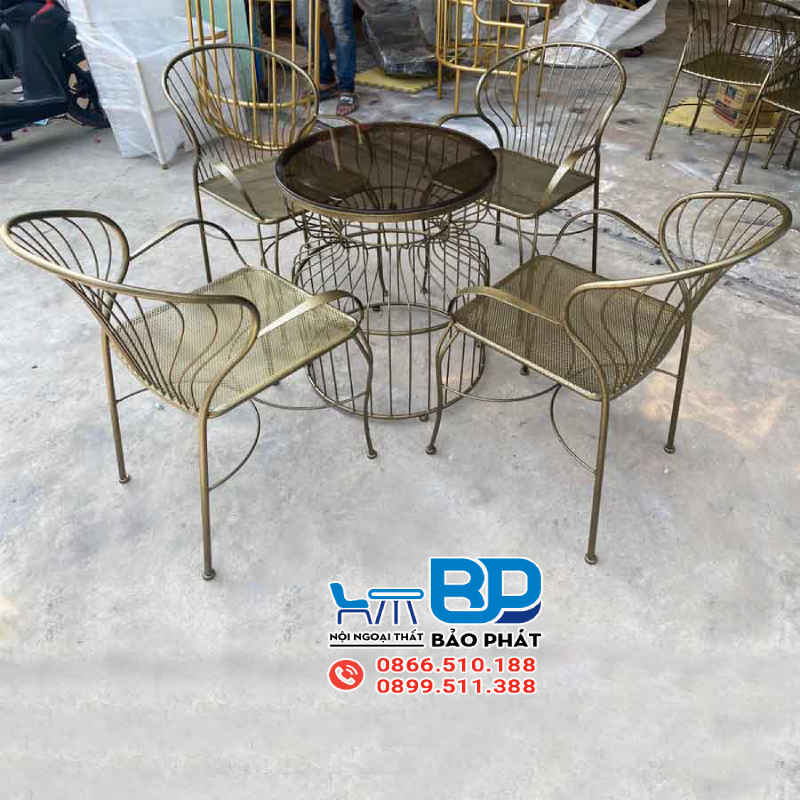Bàn ghế cafe sắt lưới BGSBP020