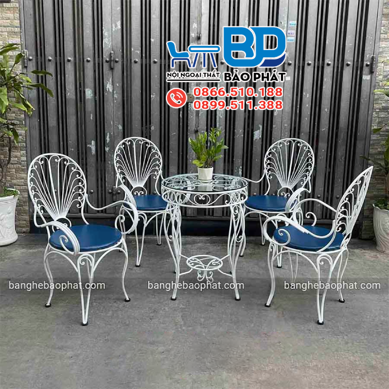 Bàn ghế cafe sắt mỹ thuật thiết kế độc đáo BGSMNBP002