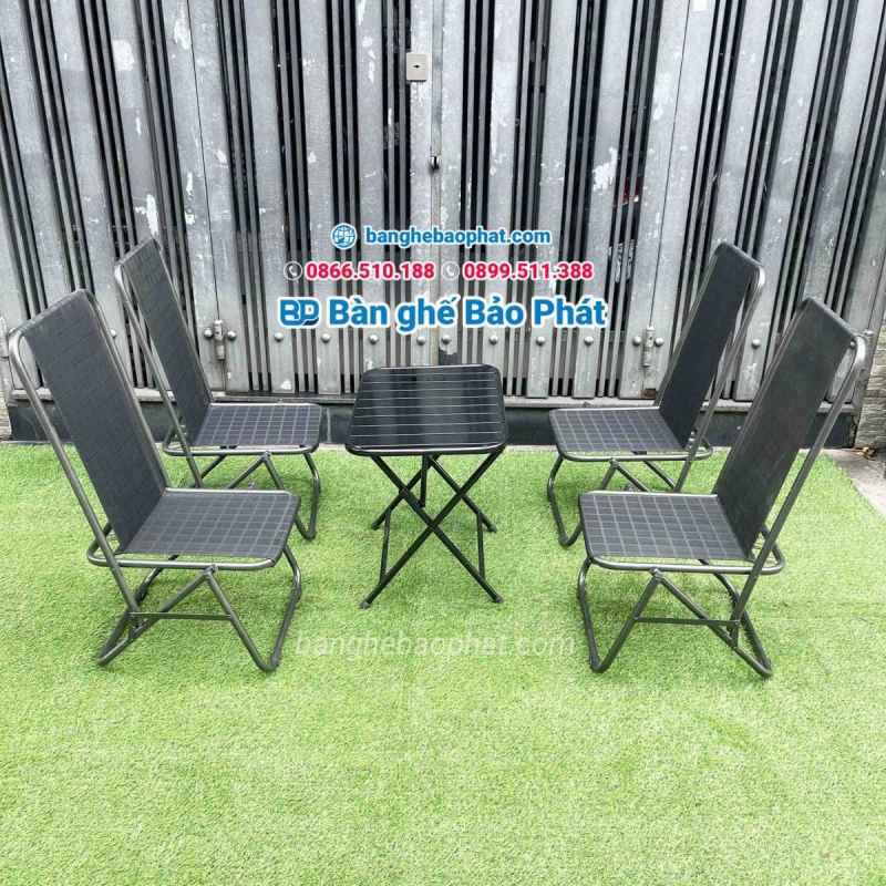 Bàn ghế cafe take away lò xo lưng cao lưới textilene