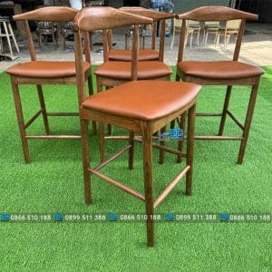 Ghế bar bull gỗ tự nhiên 7 Ghế bar bull gỗ tự nhiên nệm nâu