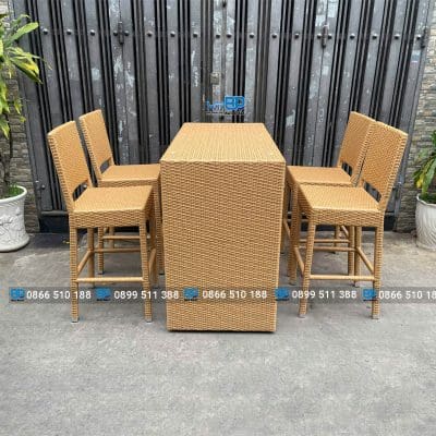 Bàn ghế bar nhựa giả mây BGBNGMBP009