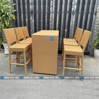 Bàn ghế bar nhựa giả mây BGBNGMBP009