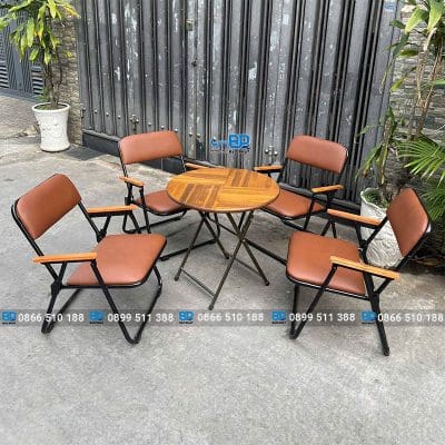 Bàn ghế cafe khung sắt bộc nệm BP