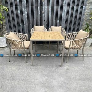 Bàn ghế cafe ngoài trời khung nhôm đan dây dù cao cấp 10 Bàn ghế cafe ngoài trời khung nhôm đan dây dù