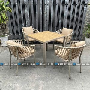 Bàn ghế cafe ngoài trời khung nhôm đan dây dù cao cấp 9 Bàn ghế cafe ngoài trời khung nhôm đan dây dù cao cấp