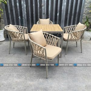 Bàn ghế cafe ngoài trời khung nhôm đan dây dù cao cấp