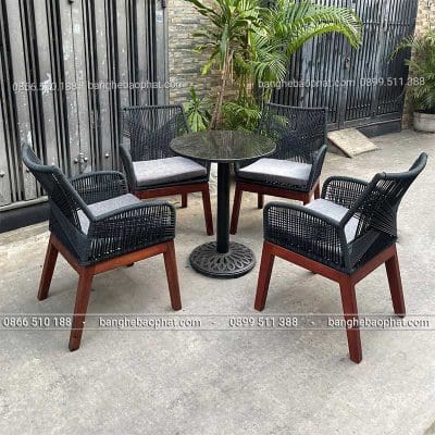 Bàn ghế gỗ đan dây dù