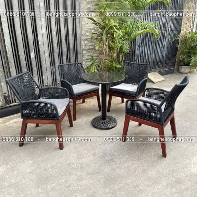 Bàn ghế gỗ đan dây dù BGDDBP001