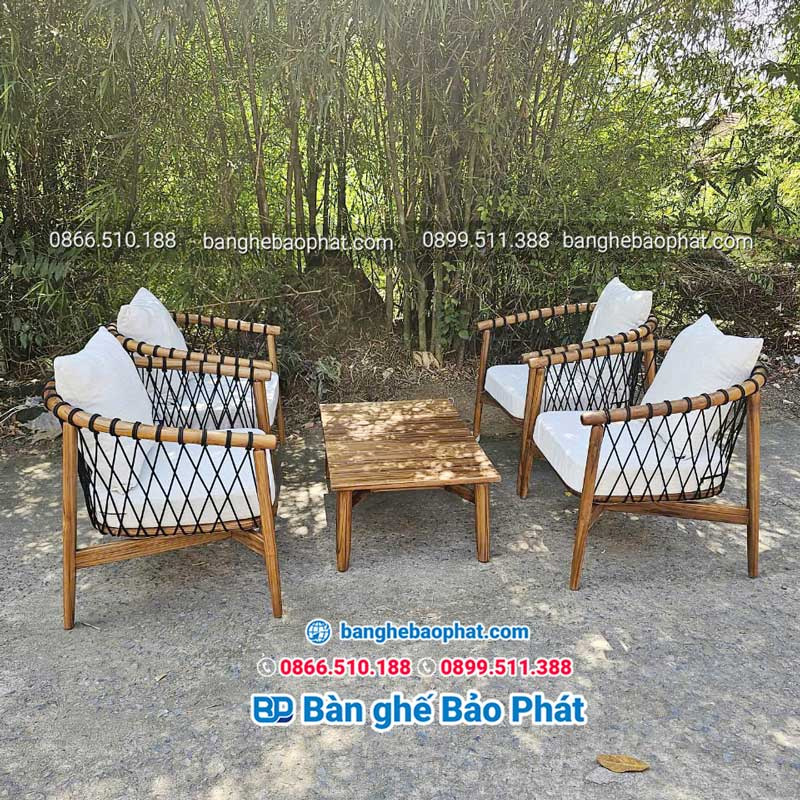 Bàn ghế gỗ đan dây dù tại Quận 3 đẹp giá rẻ 