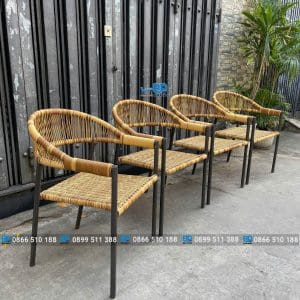 Bàn ghế nhựa giả mây quán cà phê đan dây tròn 12 ghế nhựa giả mây quán cà phê đan dây tròn