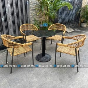 Bàn ghế nhựa giả mây quán cà phê đan dây tròn 11 Bàn ghế nhựa giả mây quán cà phê đan dây tròn