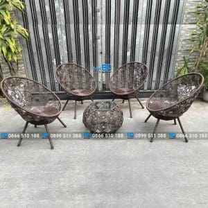 Bộ bàn ghế nhựa giả mây thư giãn ban công ghế đồng tiền nâu 11 bàn ghế nhựa giả mây thư giãn ban công ghế đồng tiền nâu