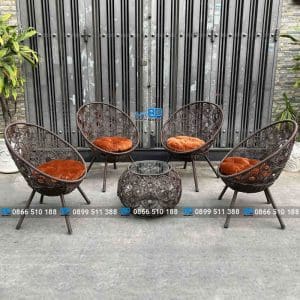 bàn ghế nhựa giả mây thư giãn ban công ghế đồng tiền nâu