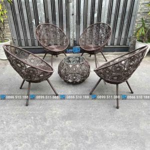 Bộ bàn ghế nhựa giả mây thư giãn ban công ghế đồng tiền nâu 10 bàn ghế nhựa giả mây thư giãn ban công ghế đồng tiền nâu