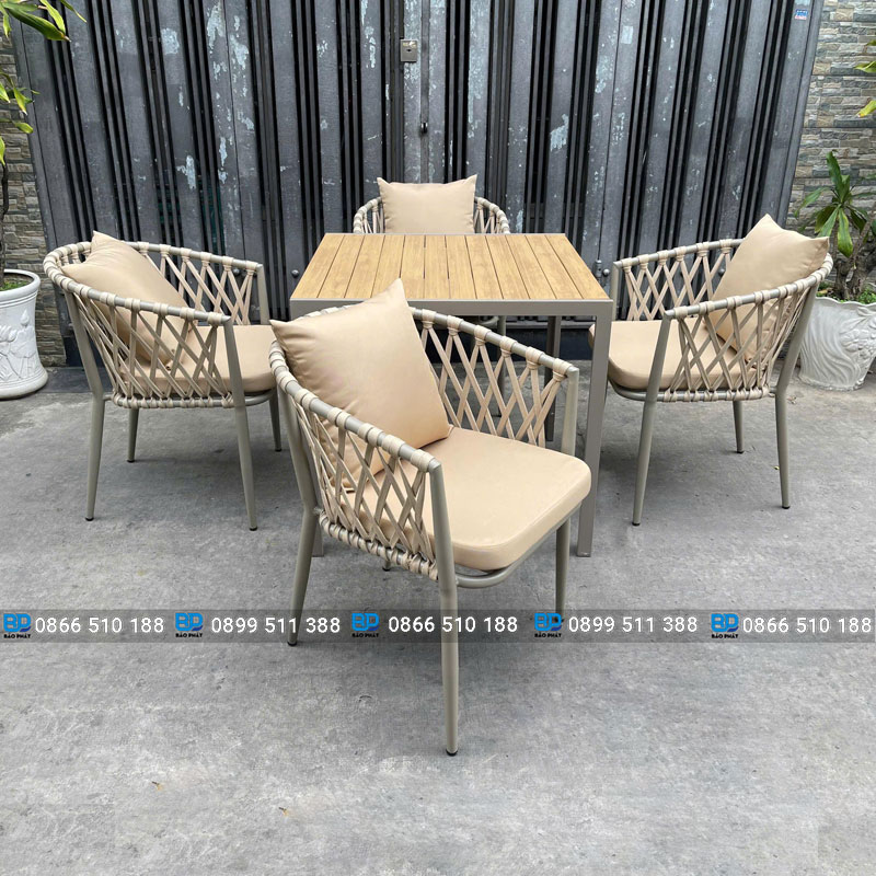 Bàn ghế cafe ngoài trời khung nhôm đan dây dù cao cấp 15 bo ban ghe cafe ngoai troi khung nhom dan day du cao cap 4