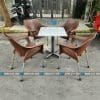Bộ bàn ghế cafe nhựa đúc chân inox màu nâu