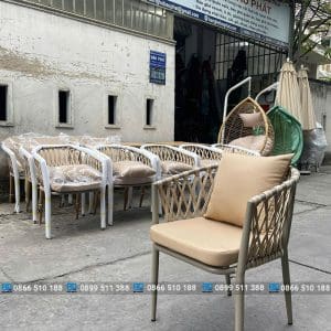 Bàn ghế cafe ngoài trời khung nhôm đan dây dù cao cấp 11 Ghế cafe ngoài trời khung nhôm đan dây dù cao cấp