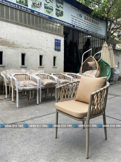 Ghế cafe ngoài trời khung nhôm đan dây dù cao cấp