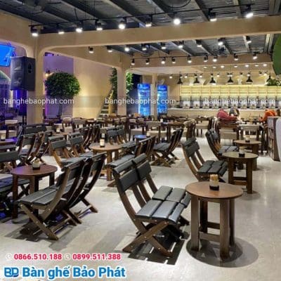 Bàn ghế cafe gỗ xếp bộc nệm