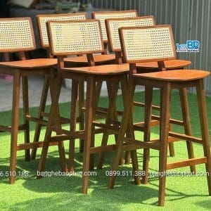 Ghế bar gỗ có tựa lưng mây vuông 11 Ghế bar gỗ có tựa lưng mây vuông