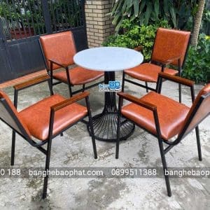 Bộ bàn ghế cafe sắt nệm BGCFSNBP052 5 Bàn ghế cafe sắt nệm BGCFSNBP052