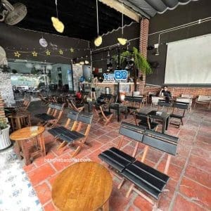 Bộ bàn ghế cafe gỗ xếp bộc nệm 11 Bàn ghế cafe xếp gỗ nệm