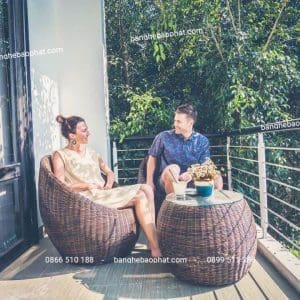 Bàn ghế nhựa giả mây ban công ghế trứng dây tròn