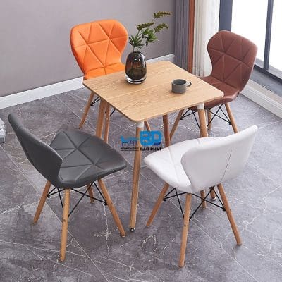 Bàn ghế quán trà sữa chân gỗ mặt nệm 1721