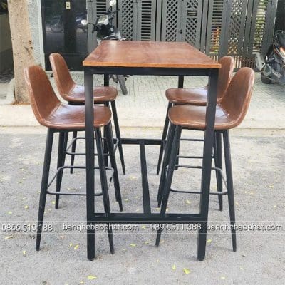 Bộ bàn ghế quầy bar bộc da khung sắt