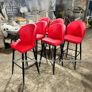 Ghế bar bọc da khung sắt nệm đỏ