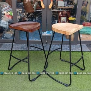Ghế bar chân sắt mặt gỗ lõm