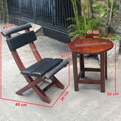 Kích thước bàn ghế cafe gỗ xếp bộc nệm