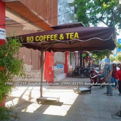 Dù che quán cafe lệch tâm vuông 3m in tên quán