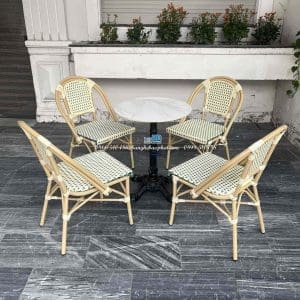 Bàn ghế nhựa giả mây ngoài trời phong cách bistro