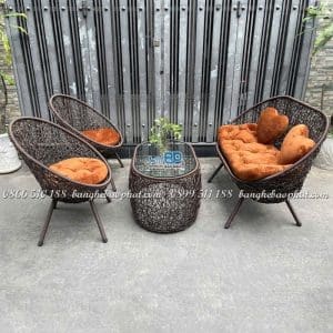 Bàn ghế nhựa giả mây sân thượng ban công đan rối