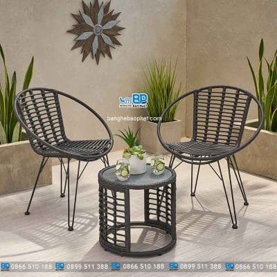 Bàn ghế nhựa giả mây thư giãn ban công BGNGMBP067