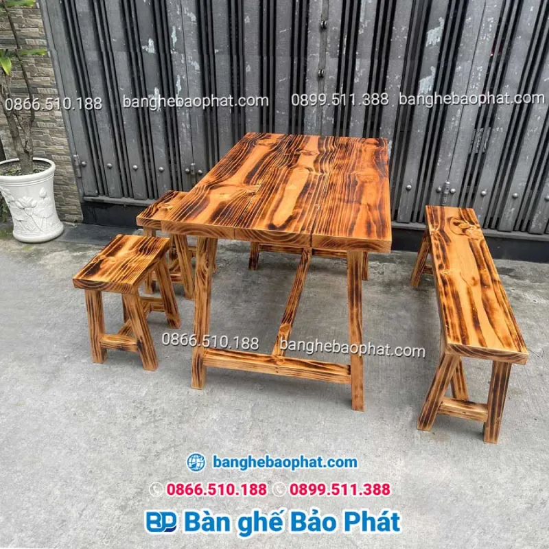 Bàn ghế quán ăn ngoài trời gỗ thông