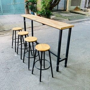 Bàn ghế quầy bar chân sắt mặt gỗ không tựa