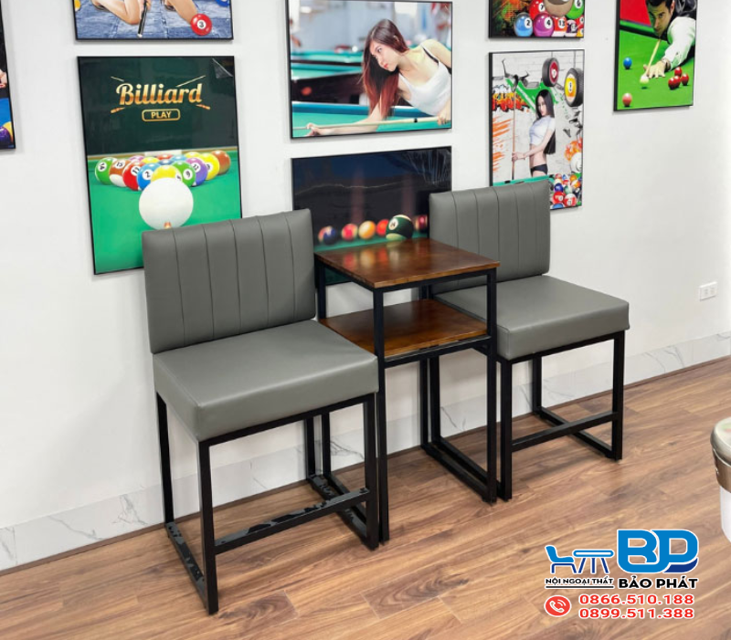Bàn ghế sắt hộp quán cafe bọc da êm ái