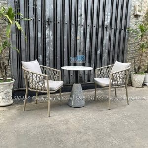 Bộ bàn ghế sân vườn ngoài trời khung nhôm đan dây dù
