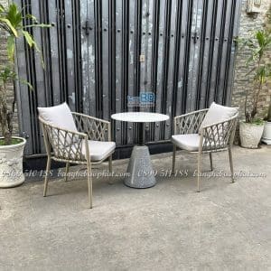 Bộ bàn ghế sân vườn ngoài trời khung nhôm đan dây dù